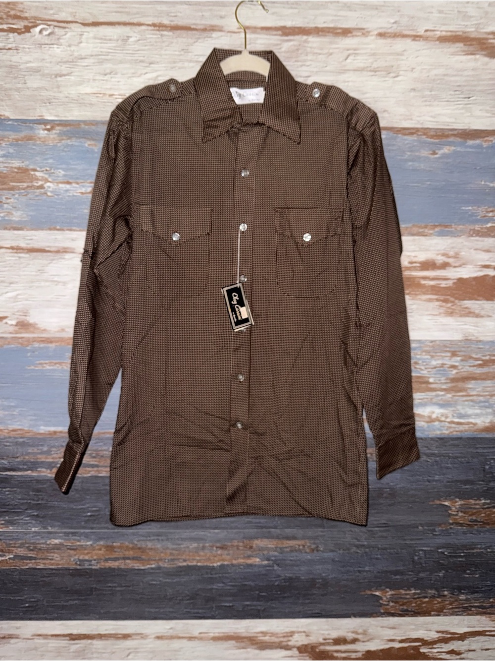 Oleg Cassini Rare vintage 70s Brown Button-Down Shirt Mens size small S NWT